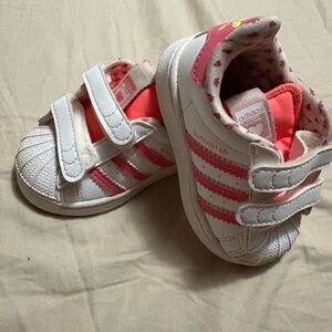 Adidas White and Pink Sneakers with Velcro Straps
